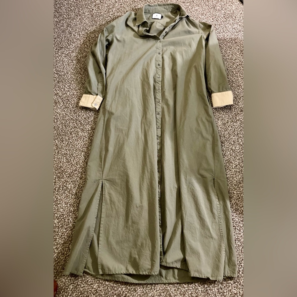 New Listing-Tuckernuck Green Cotton Button Up Long Sleeve Maxi Dress Small